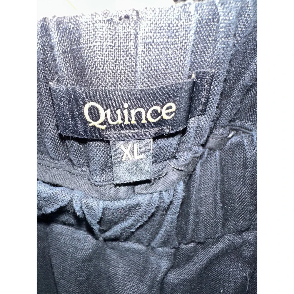 Quince Black 100% European Linen Wide Leg Cropped Pants XL Elastic Waist